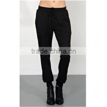 Comfortable fit black plain polyester tapered sweat pants for women