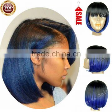 premium high temperature synthetic ombre blue hair wig short bob style