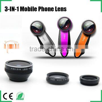 newest clip lens 0.65 wide angle 195 degree fisheye 10x macro 3in1 camera lens kit for iphone samsung htc lg blackberry xiaomi