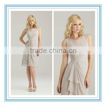 Knee-Length Ruched Chiffon Beaded Broach Patterns For Bridesmaids Dresses( BDAL-4018)