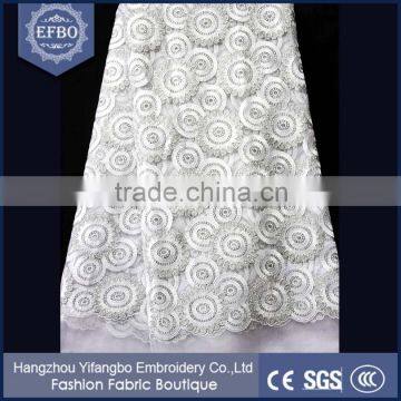 White geometric pattern texture liturgical lace fabric wedding brides wear net lace fabric breathable stones mesh lace fabric