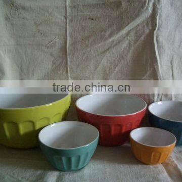 wave embossed 2 tone color glaze stoneware mixing bowl sets wholesale