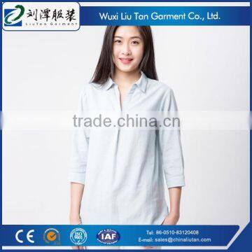 round sweep 3/4 sleeve women cotton blouse oem factory