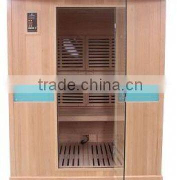 infrared sauna room with beautiful doors handles