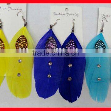 cheap feather earrings with crystals handmade fashion earrings