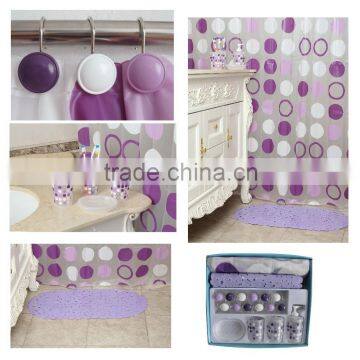 Attractive purple circle pattern plastic bathroom accessories sets