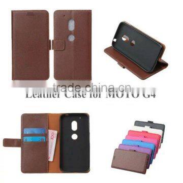 New Product PU Leather Classic Book Folio Case for MOTO G4 with Card Slot and Stand