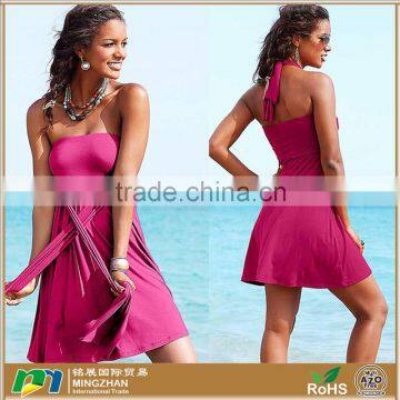 Womens Fashion Plain Strapless Halter Summer Sun Dress Beachwear