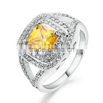 Top Quality Yellow Large Cubic Zirconia Muiltirow Micro Pave Settting White Gold Plated Wide Ring Finger Decorated Ornament