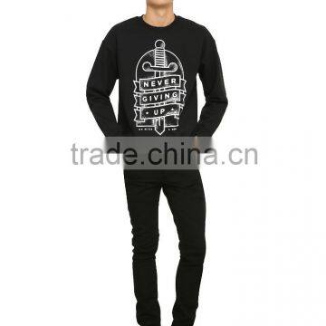 Daijun Promotion Causal Silk-screen Logo Round Neck Black Print Custom Men Hoodies photo-3