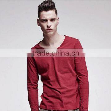 Best selling cheap wine red v-neck mens plain t shirts for mens