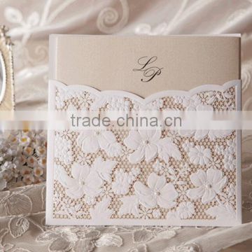 top selling square white craved pearly-lustre golden plating Wedding Invitation Card and envelope