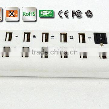 Plastic Casing 480MBPS 13-port USB 2.0 HUB with one switch+large capacity