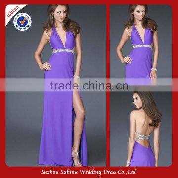 Se43 Sexty Low Cut V Neck Backless Split Leg Long Evening Dress