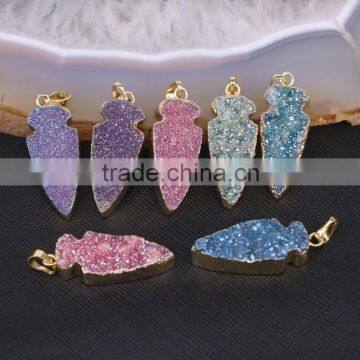 Titanium Agate Quartz Stone Pendant, Gold Plated edged Arrow Gem stone Pendant, For Jewelry Making