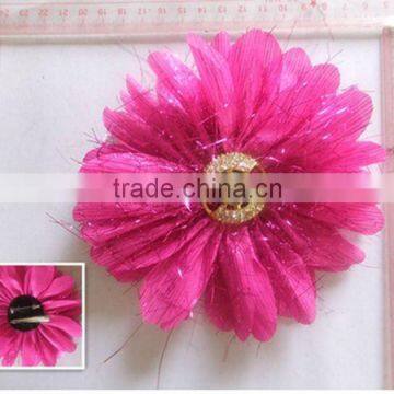 fashion fuchsia chiffon flower hairgrip with metal diamond