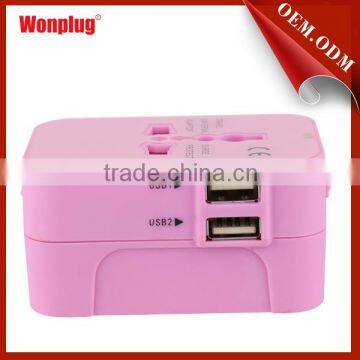 Multi-national universal travel adapter with dual USB charging ports