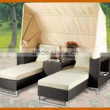 Rattan Double Lounge Canopy Cover With Tea Table