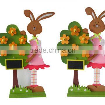 Easter Wooden rabbit girl and tree decoration with small chalkboard for home decorative