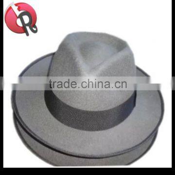 australia wool felt mixed gray fedora hat with black ribbon and Hemming