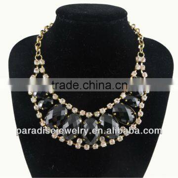 Vintage Gold Chain Oval Resin with Rinestone Necklace-N330050