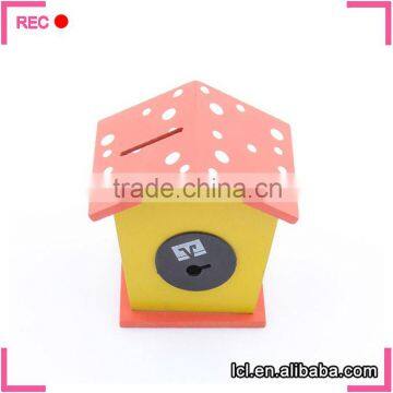 Wooden Money Box House Shaped, Wood Material Money Storage Box photo-3