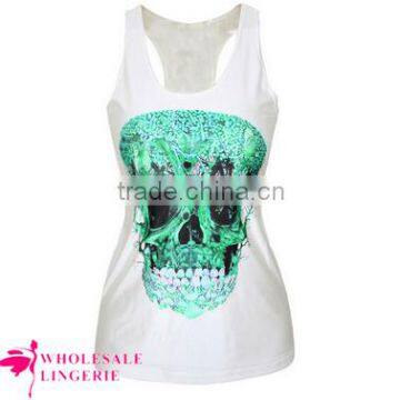 One Size Green Skull Printed Summer white Tank Top BX124 stringer tank top wholesale