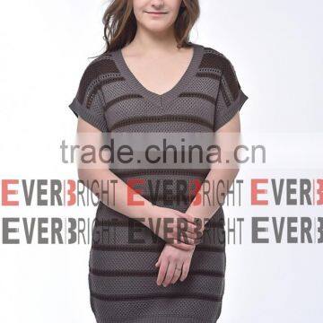 Canton Fair show computer knitted lady v neck pullover long sweater