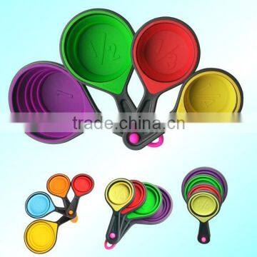 High quality colorful Collapsible Silicone Measuring Cups Set with Hanging Loop for cooking