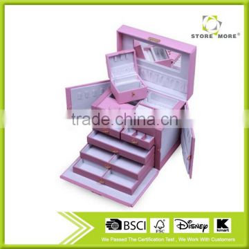 Pink luxury jewelry box/wood portable jewelry display cases