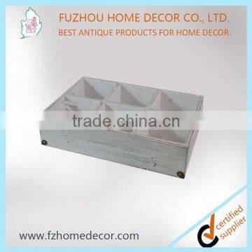 White wash 6 divition cheap storge wooden tray