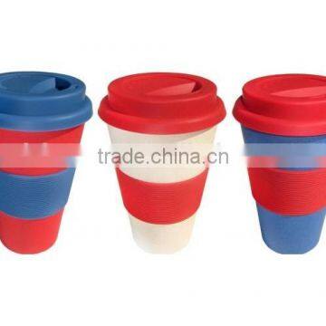 16oz Colorful Bamboo Fiber Coffee Cup With Silicone Lid And Holder