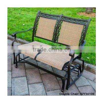 outdoor garden pation loveseat glider in cast aluminum mental material with sling fabric double chair