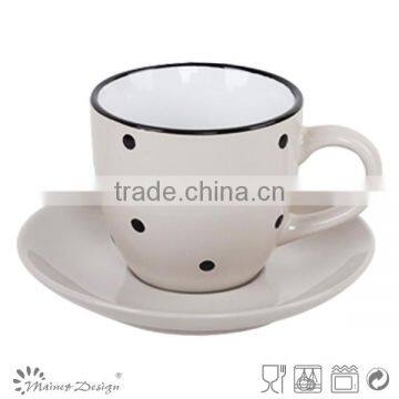 Solid Color With Engraved Doted Cup and Saucer Ceramic photo-2