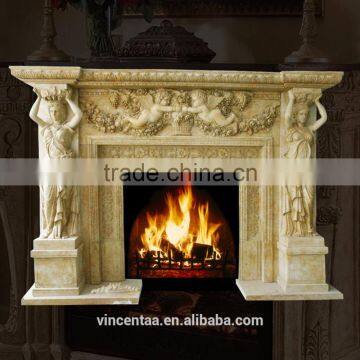 Beige marble antique fireplace luxury fireplace mantel