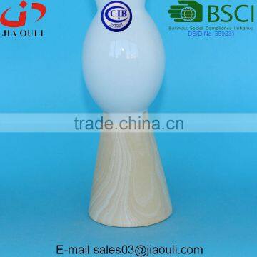 Popular Style Tall Pillar With Wood Print Bottom Ceramic White Vase for Decoration photo-3