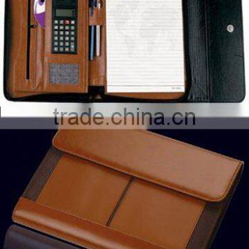 zippered leather portfolio with notebook