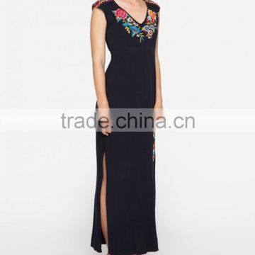 Boho Sleeveless Side Slit Maxi Plus Size Long Embroidered Dress HSd5179 photo-4
