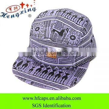 5 panel cap leather patch flat brim Aztec custom logo 5 panel cap