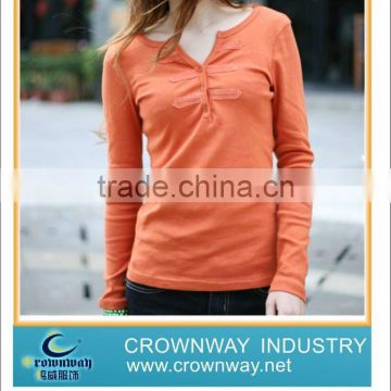 Women 1/4 buttoned front drap v-neck t-shirt