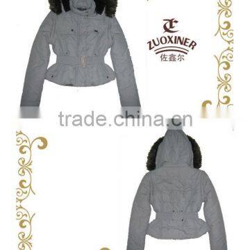 ladies detachable slveeve padded jacket with hood