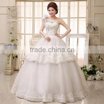 Wholesale Flowers High Low Lace Layer Sweet Wedding Dress Tie Back Drilling Single Shoulder Wedding Dress photo-3