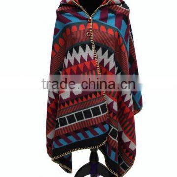 High Quality 2017 New Model Female Scarf Double-side Grid Printed Design Button With Hood Women Cloak photo-5