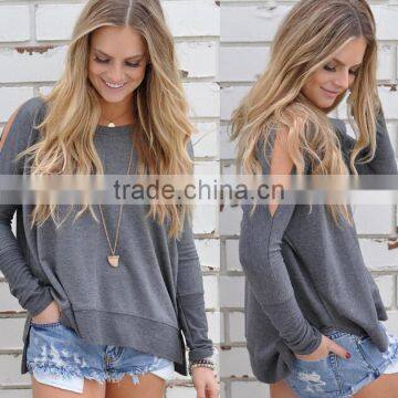 Zm50316b 2017 New Modle Women Clothes Europe Round Neck Long Sleeve Loose off Shoulder Ladies Blouse photo-2