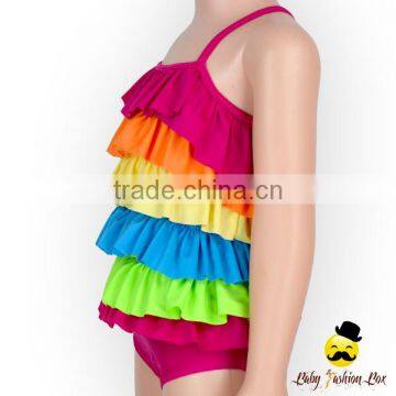 Sweet Children Strap Ruffle Kids Beach Little Girl Modeling Rainbow Swimwear Clothes photo-4