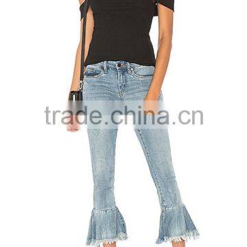 2017 Hot Sale Young Girls Jeans Pants Ruffle Ninth Denim Jeans Ladies Jeans Design photo-4