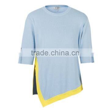 Summer New Fashion Irregular Design Short Sleeve Slim T-shirt in Women's Uique Knitted Top photo-5