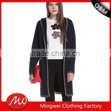 2017 Women's Open Front Heavy Hooded Mongolian Cashmere Coat With Pockets