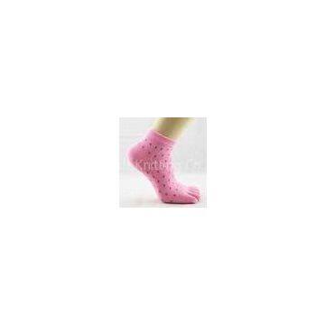 75% Cotton White / Pink / Grey Five Toed Socks For Girls With Colored Dots Size 10 - 13