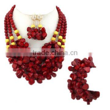 Gold-Plated Red Round Melon Seeds Coral Beads Nigerian Jewelry Set